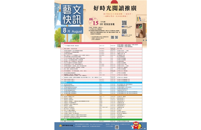 金門縣文化局115年8月藝文活動(最後更新日期115.07.28)